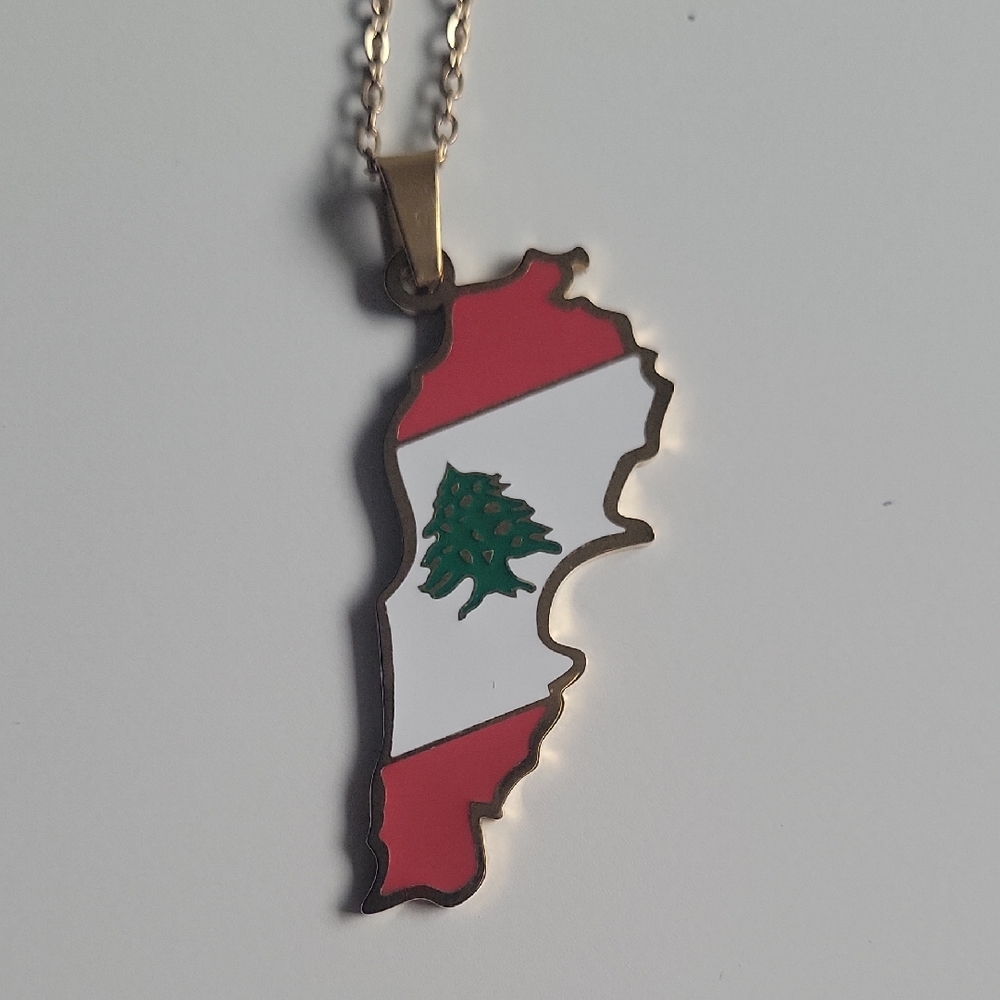 Lebanon Flag and Country Pendant Necklace